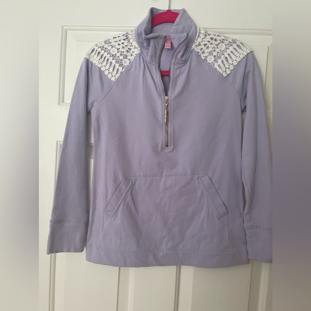 Lilly Pulitzer Women's XXS Lavender Zip Up Lightweight Sweatshirt Lace Shoulders